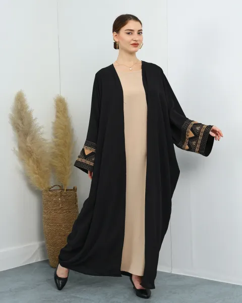 Design Abaya with Geometric Embroidery White Outerwear - 11