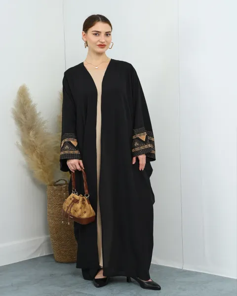 Design Abaya with Geometric Embroidery White Outerwear - 12