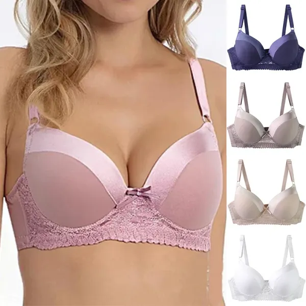Design Lace Trim Satin Underwire Bra in Dusty Rose Underwear - 2