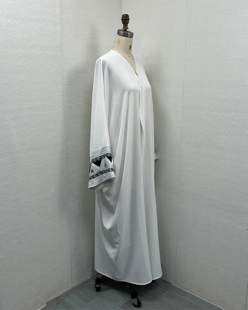 Design Abaya with Geometric Embroidery White Outerwear - 20