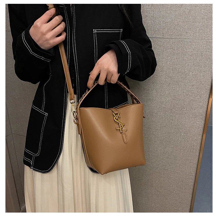Saint Laurent Monogram Bucket Bag Tan Leather Handbag - 12