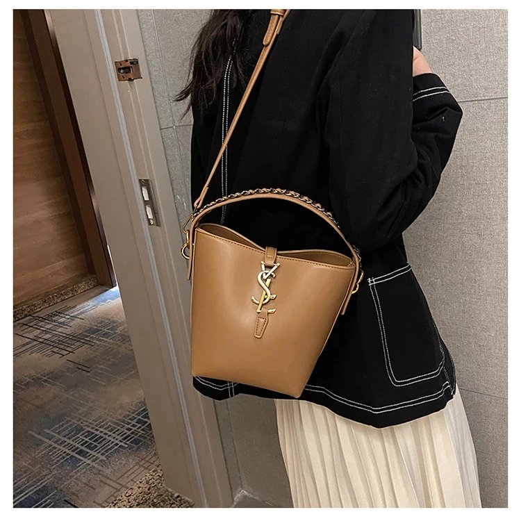 Saint Laurent Monogram Bucket Bag Tan Leather Handbag - 18