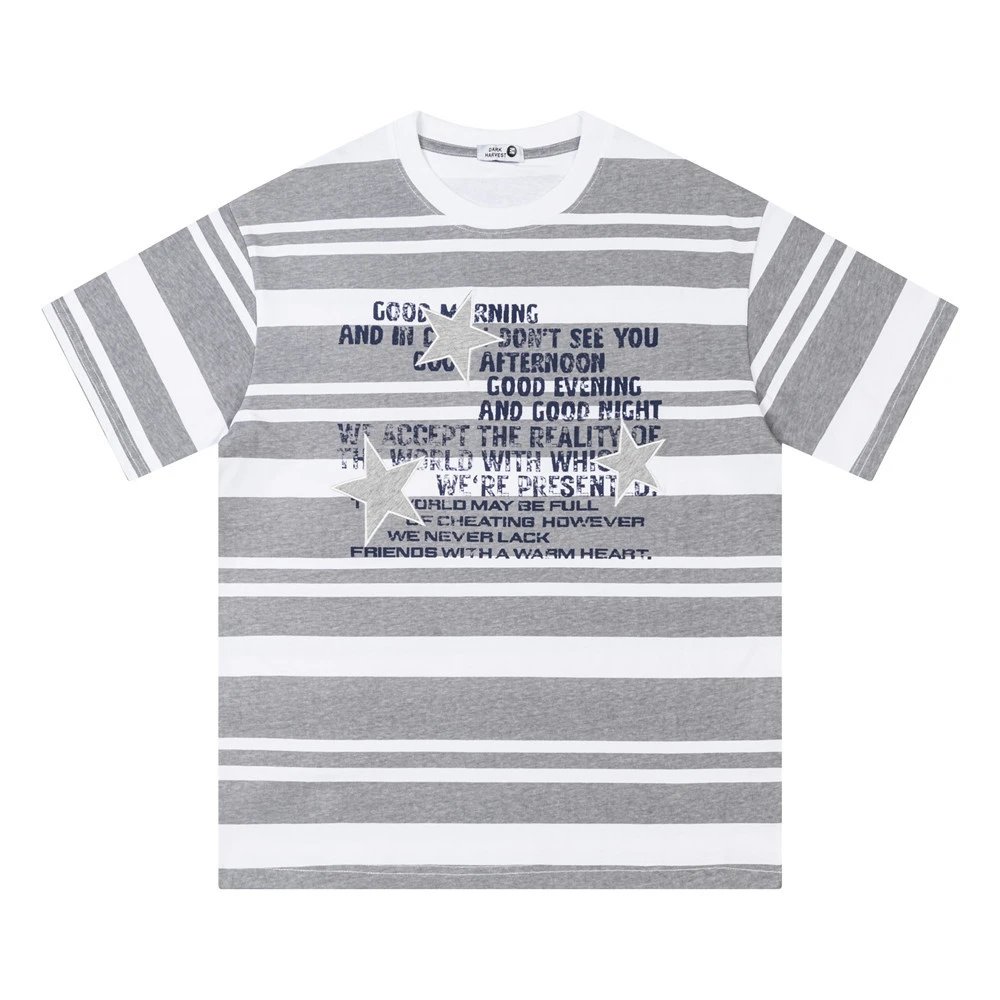 Striped Cotton T-Shirt Navy White Graphic Star Print Casual