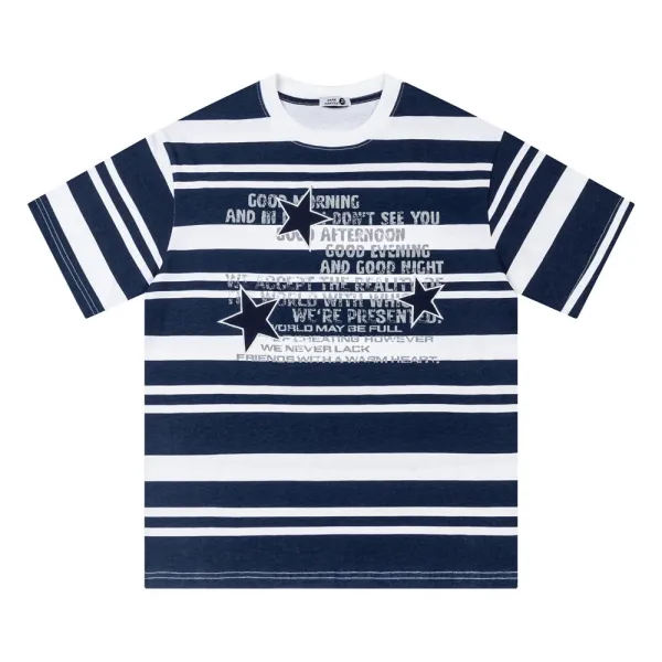 Design Striped Graphic Tee Navy and White T-Shirt - 6