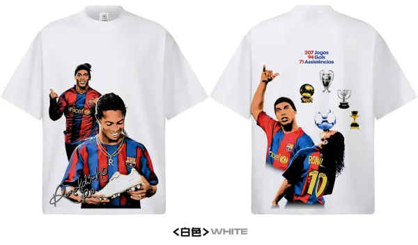 FC Barcelona Ronaldinho Tribute Graphic T-Shirt Beige - 14