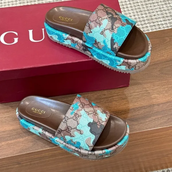 Gucci GG Marmont Camouflage Slide Sandals Multicolor Slippers - 1
