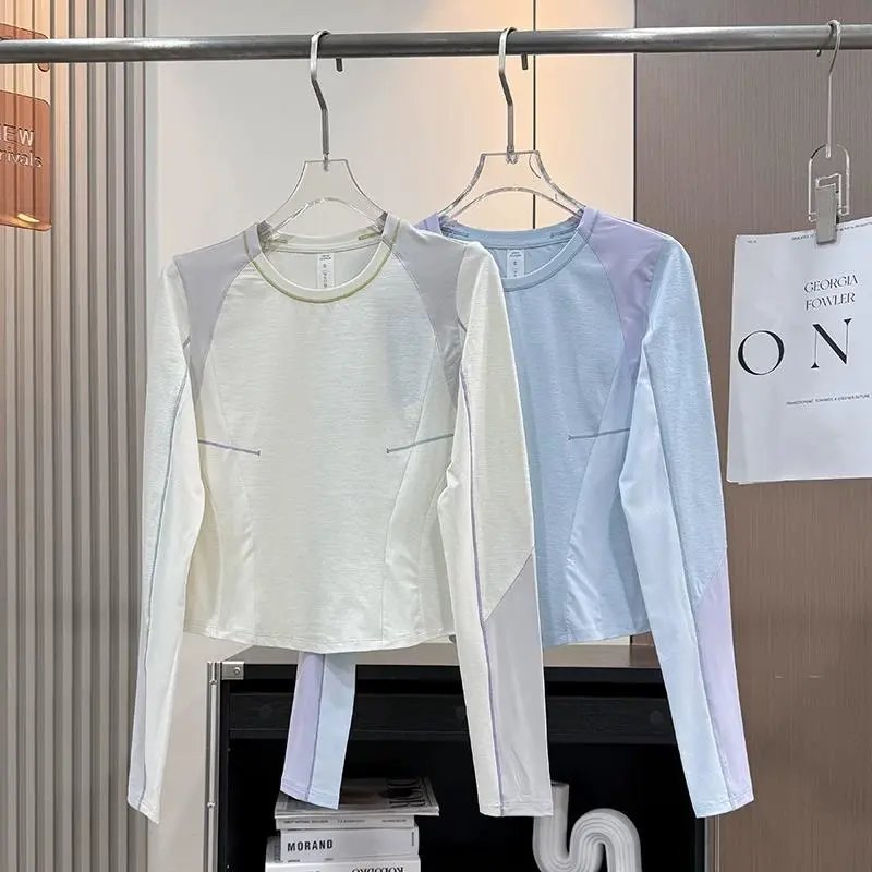 Design Long-Sleeve Performance Top White with Gray Panels Activewear - 2