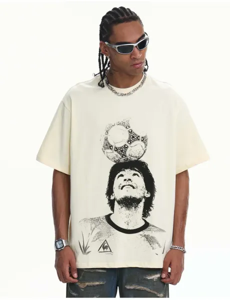 Le Coq Sportif x Messi Graphic Print Beige T-Shirt - 19