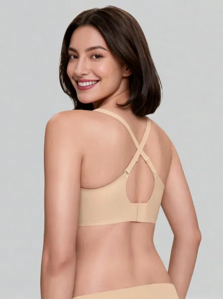 Design Beige Seamless V-Neck Wireless Bra Underwear - 6