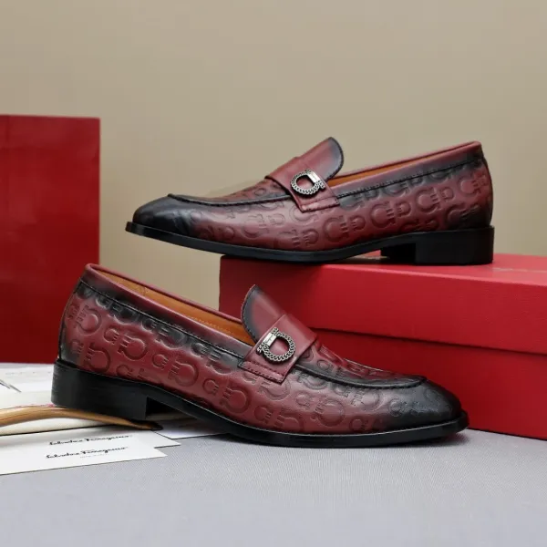 Salvatore Ferragamo Gancini Loafer Burgundy Leather Shoes - 2