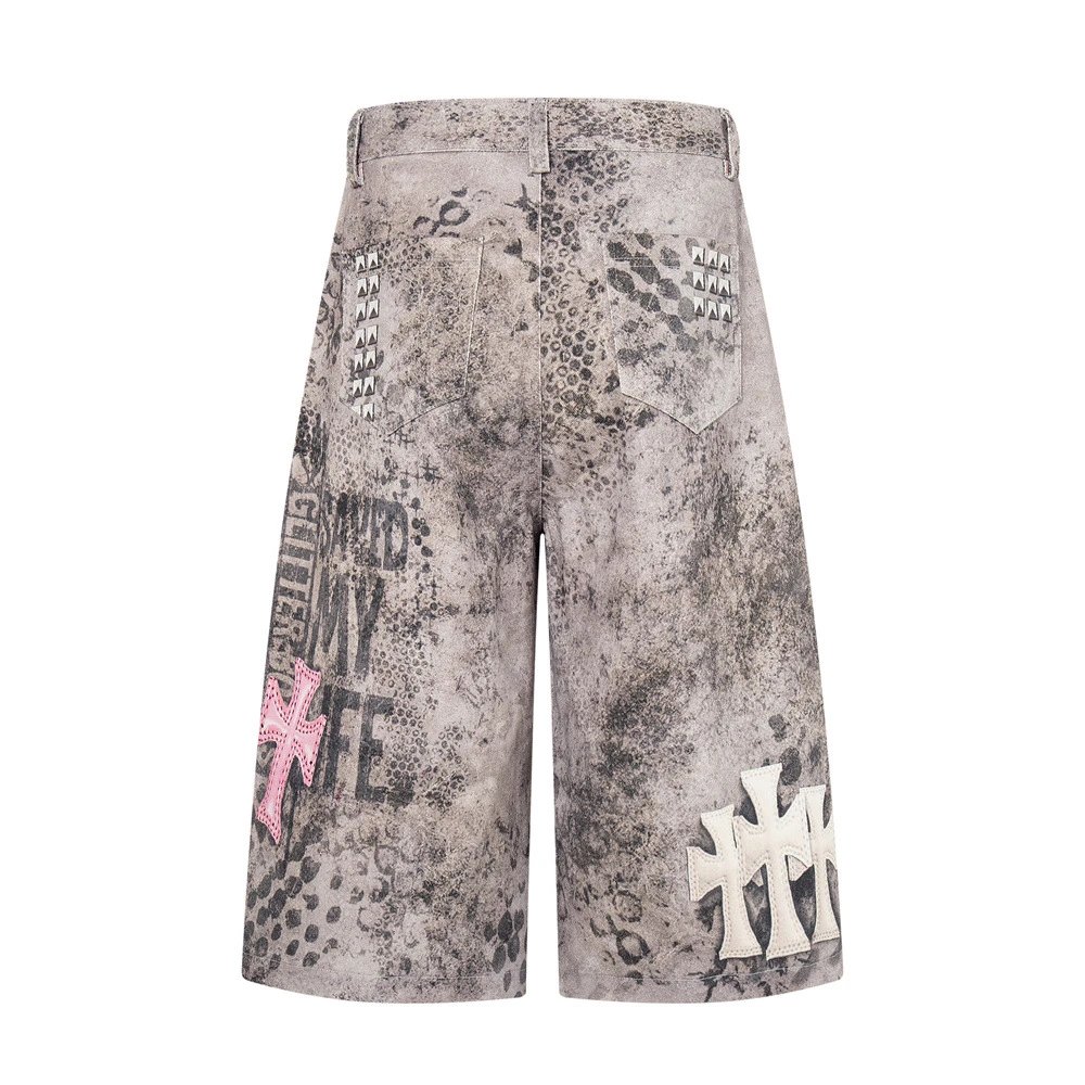 Chrome Hearts Distressed Print Shorts Gray