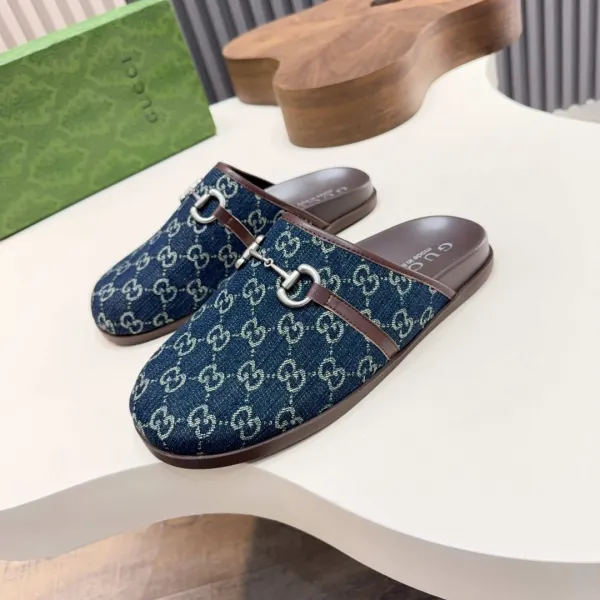 Gucci Horsebit Mule in GG Monogram Black Slippers - 2