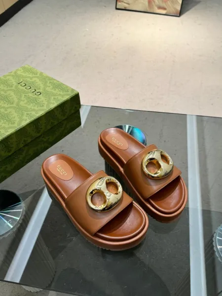 Gucci GG Marmont Slide Sandals White with Gold Hardware Slippers - 3