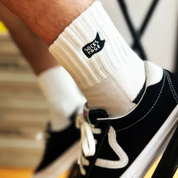 Design Ribbed Cuff Crew Socks Beige with Black Toe and Heel - 19