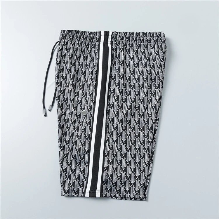 Patterned Short Sleeve T-Shirt And Shorts Set Navy Gray Geometric Sportswear