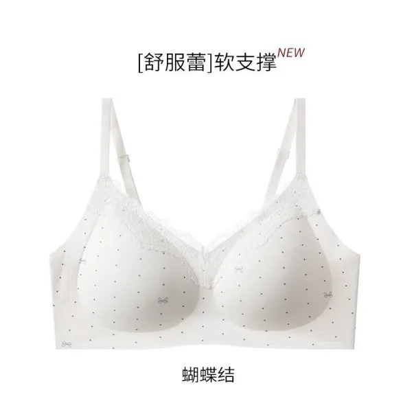 Design Soft Support Bra White with Polka Dot and Lace Detail Underwear - 1