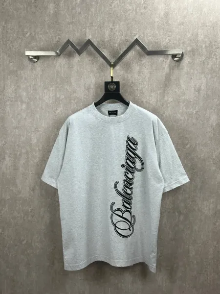 Balenciaga Script Logo Oversized T-Shirt Gray - 1
