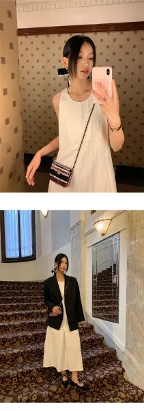 Design Sleeveless Linen Dress in Off-White, Beige, Black - 8