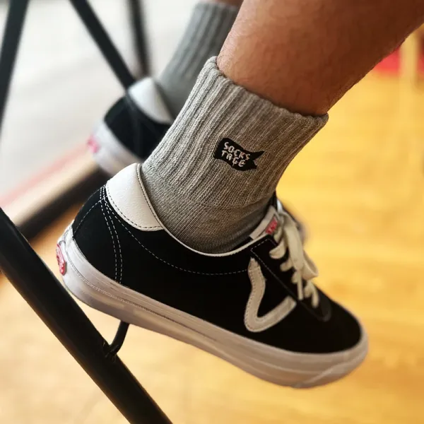 Design Ribbed Cuff Crew Socks Beige with Black Toe and Heel - 20