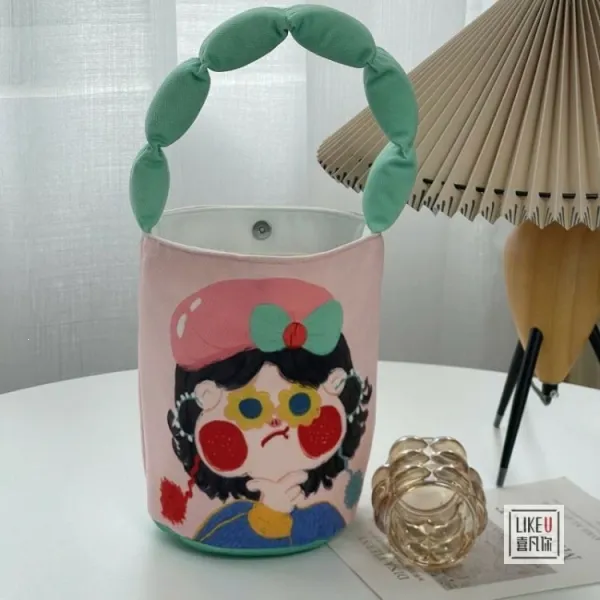 Design Cartoon Character Bucket Bag Blue Peach Multicolor - 20
