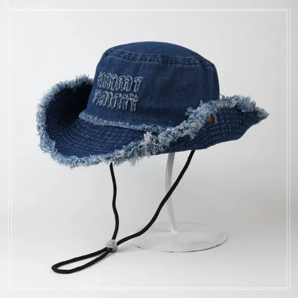 Denim Tears Frayed Edge Denim Bucket Hat Blue - 1