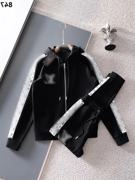 Louis Vuitton Monogram Stripe Hoodie and Sweatpants Set Black - 1