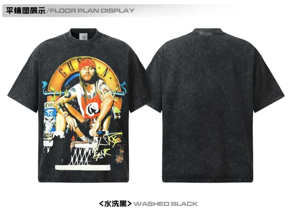 Design Guns N' Roses x Unknown Brand Vintage Wash T-Shirt Black T-Shirts - 12