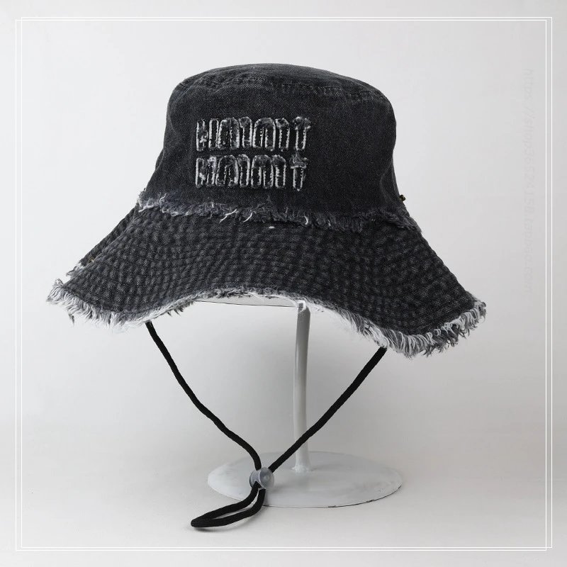 Design Distressed Denim Bucket Hat Black