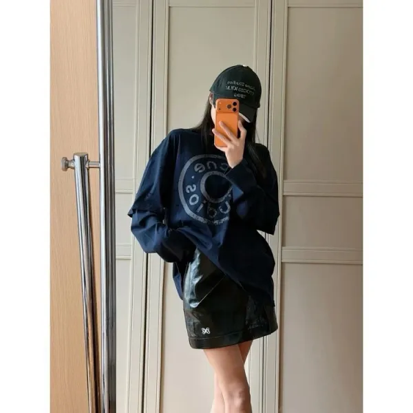 Acne Studios Distressed Logo Print Long-Sleeve T-Shirt Navy - 7