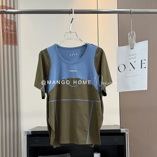 Design Color-Block Panel T-Shirt in Army Green and Blue - 5