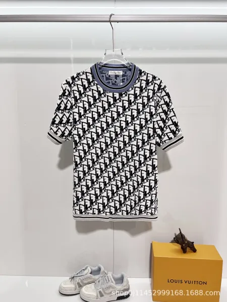 Dior Oblique Print Knit T-Shirt White / Black - 1