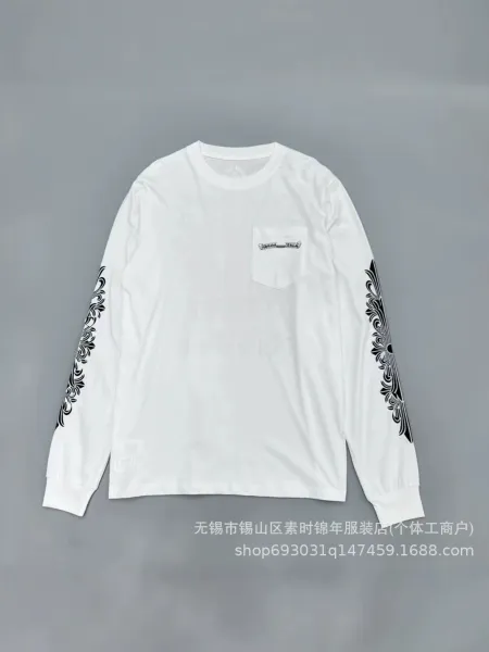 Chrome Hearts Long Sleeve Tee Black with Pink Cross and Gothic Typography T-Shirts - 2