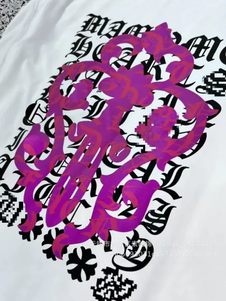 Chrome Hearts Long Sleeve Tee Black with Pink Cross and Gothic Typography T-Shirts - 5