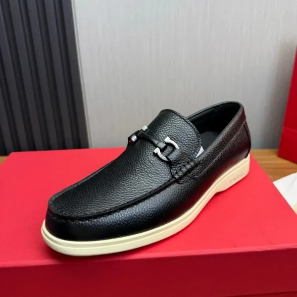 Salvatore Ferragamo Gancini Loafer Black Pebbled Leather Loafers - 1