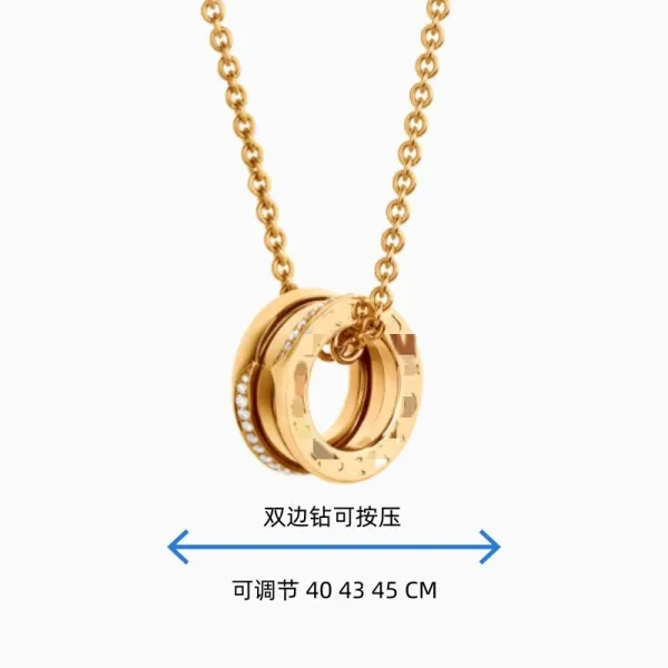 Bvlgari B.zero1 Double Ring Diamond Necklace Gold Jewelry - 1