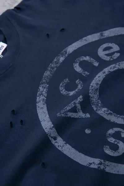 Acne Studios Distressed Logo Print Long-Sleeve T-Shirt Navy - 22