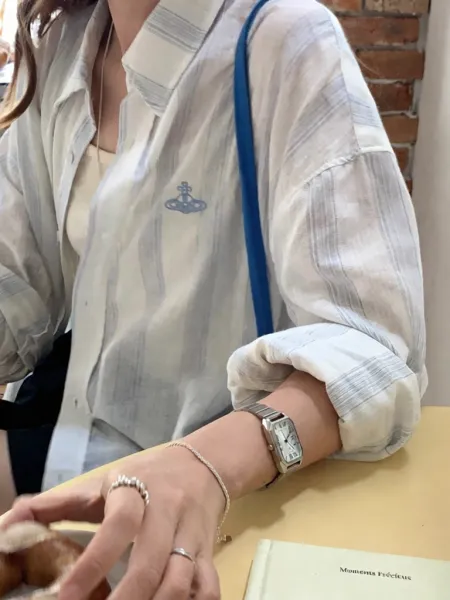 Vivienne Westwood Orb Logo Striped Cotton Shirt White / Blue Tops Shirt - 2