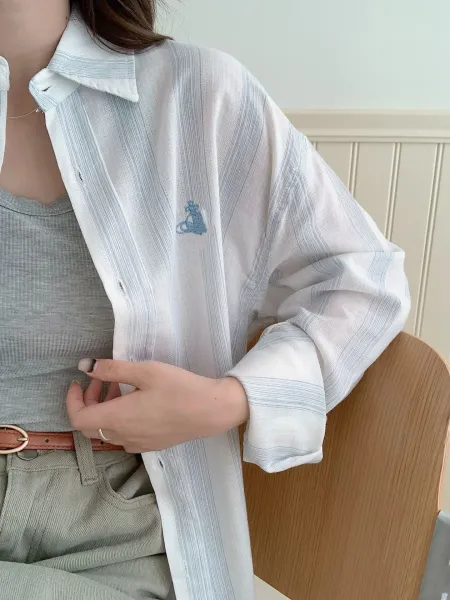 Vivienne Westwood Orb Logo Striped Cotton Shirt White / Blue Tops Shirt - 10