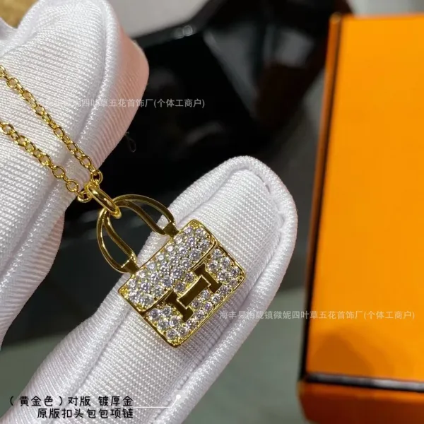 Hermès Padlock Pendant Necklace Gold-Tone Crystal-Embellished Jewelry - 1
