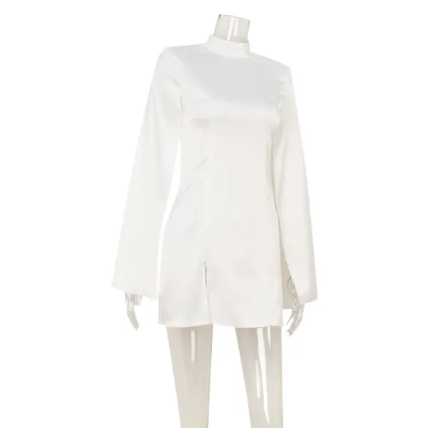 Design High-Neck Satin Mini Dress White - 13