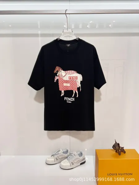 Fendi Horse Print Graphic T-Shirt Black - 1