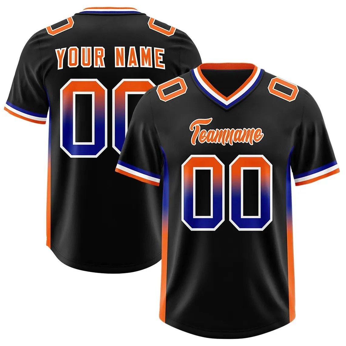 Design Customizable Sports Jersey Black Orange Blue Gradient Jersey