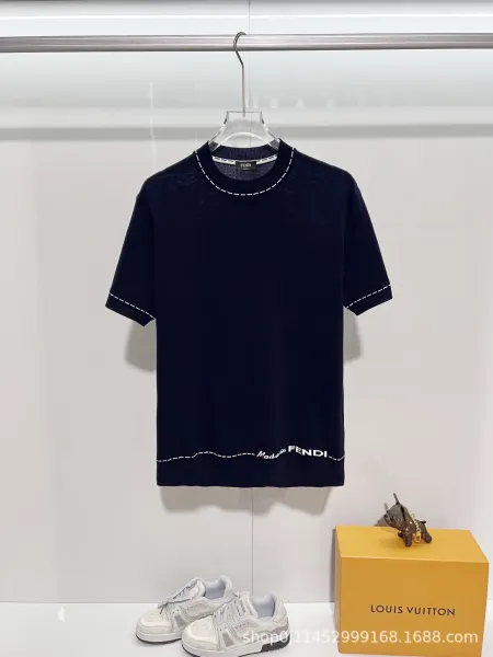 Fendi Knit T-Shirt White with Contrast Stitching - 5