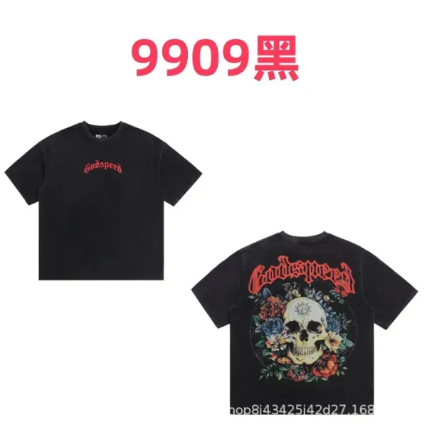 Godspeed Skull Floral Print Black T-Shirt - 1