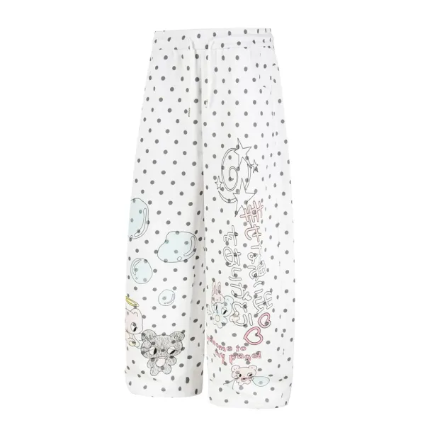 Design Polka Dot Cartoon Print Wide-Leg Sweatpants White - 5
