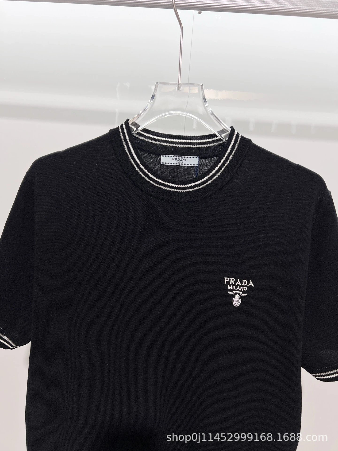 Prada Logo-Embroidered Ribbed Trim T-Shirt White - 13