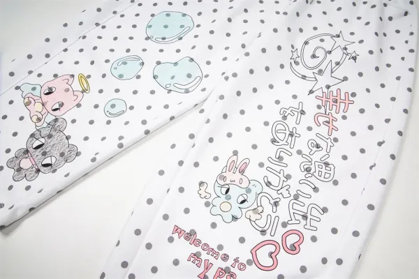 Design Polka Dot Cartoon Print Wide-Leg Sweatpants White - 12
