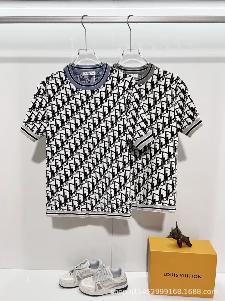 Dior Oblique Print Knit T-Shirt White / Black - 3