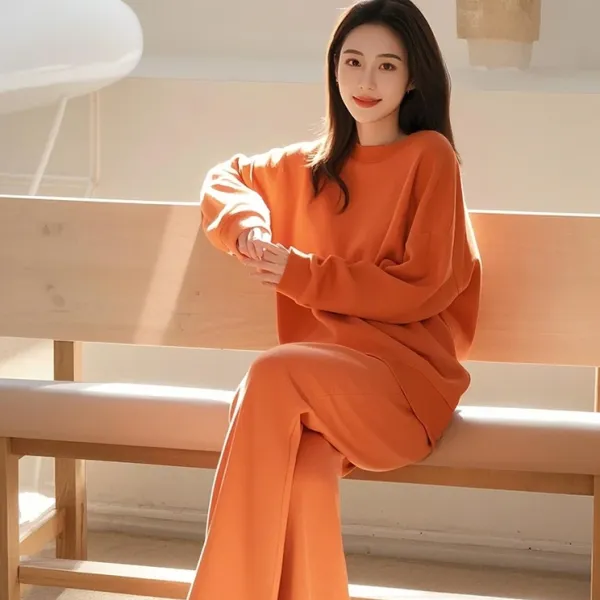 Design Oversized Orange Sweater and Wide-Leg Pants Set - 6