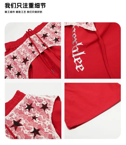 Design Lace-Overlay Wide-Leg Pants Red - 3